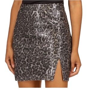 Micheal Kors size large black & silver leopard print sequin mini skirt NWT